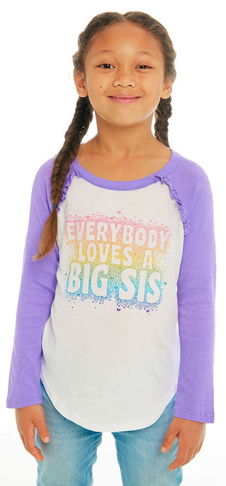 Chaser Big Sister Love L/S Ruffle Raglan Baseball Tee, Chaser, Big Sis, Big Sister, Big Sister Tee, cf-size-7, cf-type-tee, cf-vendor-chaser, Chaser, Chaser Big Sis, Chaser Big Sister, Chaser