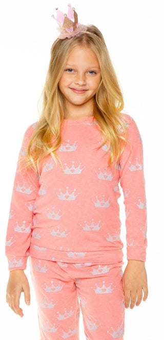 Chaser Glitter Crowns Knit Raglan Pullover, Chaser, cf-size-2, cf-size-5, cf-type-pullover, cf-vendor-chaser, Chaser, Chaser Glitter Crown, Chaser Glitter Crowns, Chaser Glitter Crowns Knit R