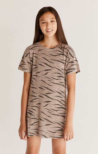 Z Supply Girls Delta Zebra Dress - Frappe, Z Supply, cf-size-large-12-14, cf-type-dresses, cf-vendor-z-supply, CM22, JAN23, Top, Tween Girl, tween girls, Tween Girls Clothing, Z Supply, Z Sup