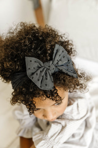 Baby Bling Smoke w/Black Dot Shabby Knot Headband, Baby Bling, Baby bling, Baby Bling Bows, Baby Bling Fall 2021, Baby Bling Shabby Knot Headband, Baby Bling Shabby Knot PAtterned Headband, B