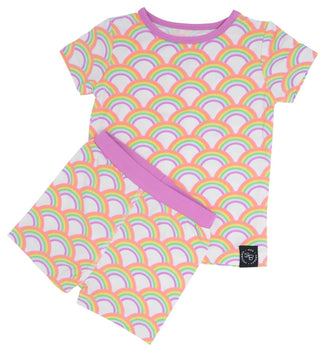 Sweet Bamboo Rockin Rainbow S/S Pajama Set with Shorts, Sweet Bamboo, 2pc Pajama Set, Bamboo, Bamboo Pajama Set, Footie with Zipper, Rainbow, Rainbows, Rocking Rianbow, Short Sleeve Pajama Se