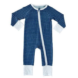 In My Jammers Blue Grid Zipper Romper, In My Jammers, Bamboo, Bamboo Pajamas, Convertible, Convertible Romper, In My Jammers, In My Jammers Blue Grid, In My Jammers Zipper Romper, Jammers, JA