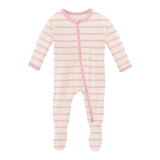 KicKee Pants Lotus Sweet Stripe Footie with 2 Way Zipper, KicKee Pants, cf-size-3-6-months, cf-size-preemie, cf-type-footie, cf-vendor-kickee-pants, Footie with Zipper, KicKee, KicKee Footie,