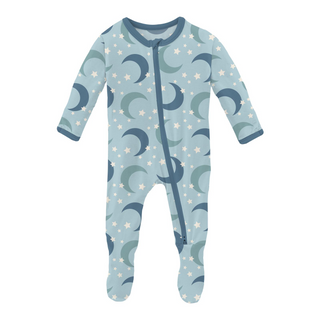 KicKee Pants Spring Sky Moon and Stars Footie with 2 Way Zipper, KicKee Pants, cf-size-3-6-months, cf-size-preemie, cf-type-footie, cf-vendor-kickee-pants, Footie with Zipper, KicKee, KicKee 