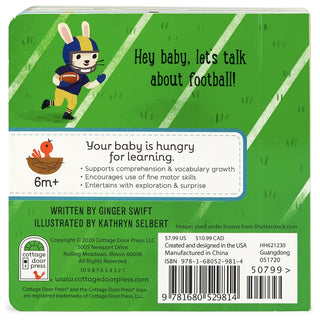 Let's Play Football Lift A Flap Board Book, Cottage Door Press, Board Book, Cottage Door Press, EB Baby, EB Boy, EB Boys, EB Girls, Football, Football Book, Game Day, Let's Play Football Lift