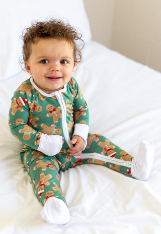 Little Sleepies Green Gingerbread Bamboo Convertible Romper/Sleeper, Little Sleepies, All Things Holiday, Bamboo Pajama, Christmas Pajama, Christmas Pajamas, CM22, Little Sleepies, Little Sle