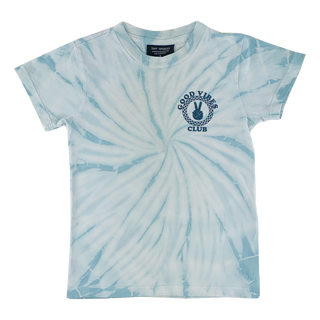 Tiny Whales Good Vibes Club Blue Tie Dye S/S Tee, Tiny Whales, Boys Clothing, cf-size-8y, cf-type-shirt, cf-vendor-tiny-whales, CM22, Good Vibes Club, Made in the USA, Tiny Whales, Tiny Whale