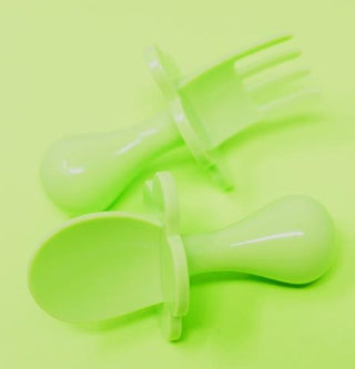 Green Apple Grabease Fork & Spoon Set, Grabease, Baby Fork and Spoon Set, CM22, Cyber Monday, EB Baby, First Self Feeding Utensil Set of Spoon and Fork for Toddlers, Grab Ease, Grabease, Grab