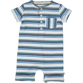 Me & Henry Blue Multi Ribbed Stripe Camborne Henley Romper, Me & Henry, Boys Clothing, Infant Boy Clothing, JAN23, Me & Henry, Me & Henry Blue Multi Ribbed Stripe Camborne Henley Romper, Me &