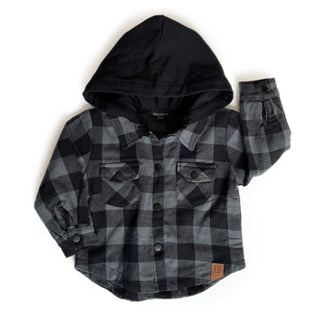 Little Bipsy Hooded Flannel - Pewter, Little Bipsy Collection, CM22, Flannel, Hooded Flannel, JAN23, Little Bipsy, Little Bipsy Collection, Little Bipsy Fall, Little Bipsy Fall 2022, Little B