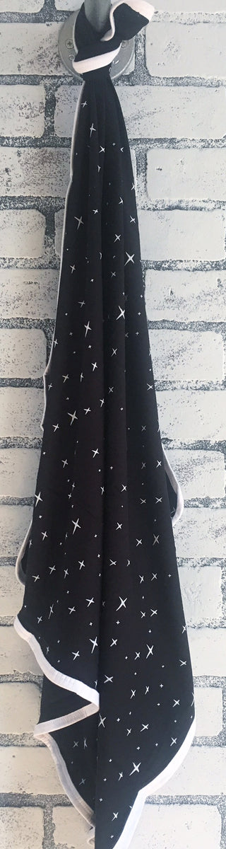 Peregrine Kidswear Black Stars Everywhere Blanket, Peregrine Kidswear, Bamboo Blanket, Bamboo Swaddle, Bamboo Swaddling Blanket, CM22, Everywhere Blanket, Gender Neutral, Peregrine, Peregrine