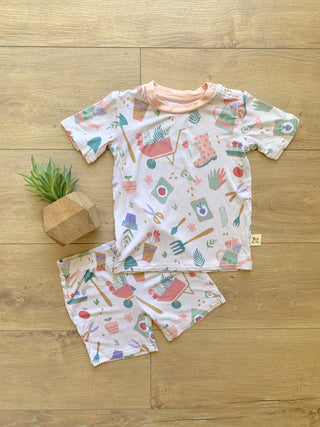 Kozi & Co Peony Tools S/S Pajama Set with Shorts, Kozi & co, cf-size-5t, cf-size-6-years, cf-size-7-years, cf-type-pajama-set, cf-vendor-kozi-&-co, CM22, Els PW 5060, Kozi, Kozi & Co, Kozi & 