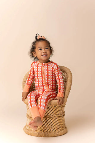 In My Jammers Peachy Plaid Zipper Romper, In My Jammers, Bamboo, Bamboo Pajamas, cf-size-0-3-months, cf-size-12-18-months, cf-size-6-9-months, cf-size-9-12-months, cf-type-pajamas, cf-vendor-