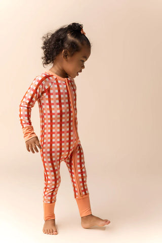 In My Jammers Peachy Plaid Zipper Romper, In My Jammers, Bamboo, Bamboo Pajamas, cf-size-0-3-months, cf-size-12-18-months, cf-size-6-9-months, cf-size-9-12-months, cf-type-pajamas, cf-vendor-