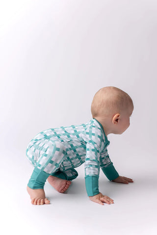 In My Jammers Teal Plaid Zipper Romper, In My Jammers, Bamboo, Bamboo Pajamas, cf-size-12-18-months, cf-size-3-6-months, cf-size-6-9-months, cf-size-9-12-months, cf-type-pajamas, cf-vendor-in