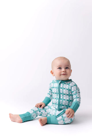 In My Jammers Teal Plaid Zipper Romper, In My Jammers, Bamboo, Bamboo Pajamas, cf-size-12-18-months, cf-size-3-6-months, cf-size-6-9-months, cf-size-9-12-months, cf-type-pajamas, cf-vendor-in