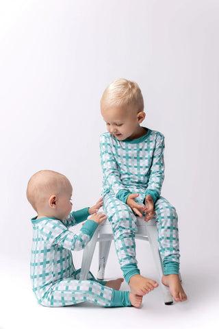 In My Jammers Teal Plaid Zipper Romper, In My Jammers, Bamboo, Bamboo Pajamas, cf-size-12-18-months, cf-size-3-6-months, cf-size-6-9-months, cf-size-9-12-months, cf-type-pajamas, cf-vendor-in