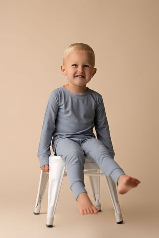 In My Jammers Solid Dusty Blue Ribbed L/S 2pc PJ Set, In My Jammers, Bamboo, Bamboo Pajamas, cf-size-2t, cf-size-4t, cf-size-5t, cf-size-6t, cf-size-7-8y, cf-type-pajamas, cf-vendor-in-my-jam