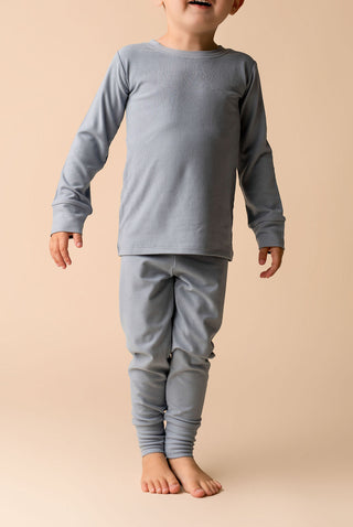 In My Jammers Solid Dusty Blue Ribbed L/S 2pc PJ Set, In My Jammers, Bamboo, Bamboo Pajamas, cf-size-2t, cf-size-4t, cf-size-5t, cf-size-6t, cf-size-7-8y, cf-type-pajamas, cf-vendor-in-my-jam