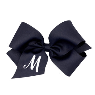 King Navy w/White Monogram Hair Bow on Clippie, Wee Ones, Alligator Clip, Alligator Clip Hair Bow, cf-type-hair-bow, cf-vendor-wee-ones, Clippie, Grosgrain, Hair Bow, Initial, Initial Hair Bo