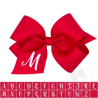 King Red w/White Monogram Hair Bow on Clippie, Wee Ones, Alligator Clip, Alligator Clip Hair Bow, cf-type-hair-bow, cf-vendor-wee-ones, Clippie, Grosgrain, Hair Bow, Initial, Initial Hair Bow