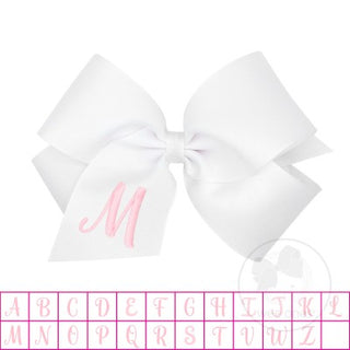 King White w/Light Pink Monogram Hair Bow on Clippie, Wee Ones, Alligator Clip, Alligator Clip Hair Bow, cf-type-hair-bow, cf-vendor-wee-ones, Clippie, Grosgrain, Hair Bow, Initial, Initial H