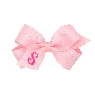 Mini Light Pink w/Hot Pink Monogram Hair Bow on Clippie, Wee Ones, Alligator Clip, Alligator Clip Hair Bow, cf-type-hair-bow, cf-vendor-wee-ones, Clippie, Grosgrain, Hair Bow, Initial, Initia