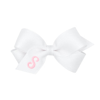 Mini White w/Light Pink Monogram Hair Bow on Clippie, Wee Ones, Alligator Clip, Alligator Clip Hair Bow, cf-type-hair-bow, cf-vendor-wee-ones, Clippie, Grosgrain, Hair Bow, Initial, Initial H