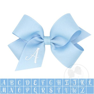 Medium Blue w/White Monogram Hair Bow on Clippie, Wee Ones, Alligator Clip, Alligator Clip Hair Bow, cf-type-hair-bow, cf-vendor-wee-ones, Clippie, Grosgrain, Hair Bow, Initial, Initial Hair 