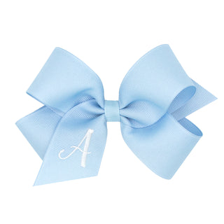 Medium Blue w/White Monogram Hair Bow on Clippie, Wee Ones, Alligator Clip, Alligator Clip Hair Bow, cf-type-hair-bow, cf-vendor-wee-ones, Clippie, Grosgrain, Hair Bow, Initial, Initial Hair 