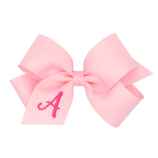 Medium Light Pink w/Hot Pink Monogram Hair Bow on Clippie, Wee Ones, Alligator Clip, Alligator Clip Hair Bow, cf-type-hair-bow, cf-vendor-wee-ones, Clippie, Grosgrain, Hair Bow, Initial, Init