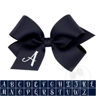 King Navy w/White Monogram Hair Bow on Clippie, Wee Ones, Alligator Clip, Alligator Clip Hair Bow, cf-type-hair-bow, cf-vendor-wee-ones, Clippie, Grosgrain, Hair Bow, Initial, Initial Hair Bo