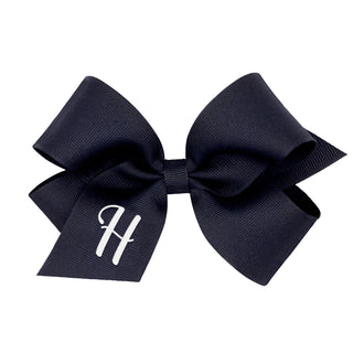 Medium Navy w/White Monogram Hair Bow on Clippie, Wee Ones, Alligator Clip, Alligator Clip Hair Bow, cf-type-hair-bow, cf-vendor-wee-ones, Clippie, Grosgrain, Hair Bow, Initial, Initial Hair 