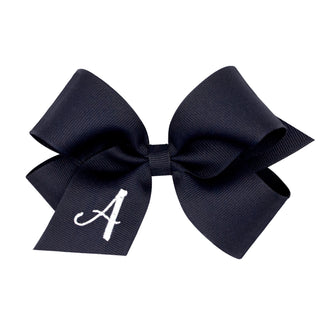 Medium Navy w/White Monogram Hair Bow on Clippie, Wee Ones, Alligator Clip, Alligator Clip Hair Bow, cf-type-hair-bow, cf-vendor-wee-ones, Clippie, Grosgrain, Hair Bow, Initial, Initial Hair 