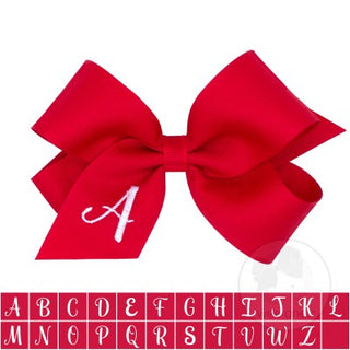 Medium Red w/White Monogram Hair Bow on Clippie, Wee Ones, Alligator Clip, Alligator Clip Hair Bow, cf-type-hair-bow, cf-vendor-wee-ones, Clippie, Grosgrain, Hair Bow, Initial, Initial Hair B