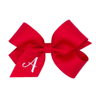 Medium Red w/White Monogram Hair Bow on Clippie, Wee Ones, Alligator Clip, Alligator Clip Hair Bow, cf-type-hair-bow, cf-vendor-wee-ones, Clippie, Grosgrain, Hair Bow, Initial, Initial Hair B