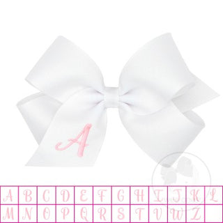 Medium White w/Light Pink Monogram Hair Bow on Clippie, Wee Ones, Alligator Clip, Alligator Clip Hair Bow, cf-type-hair-bow, cf-vendor-wee-ones, Clippie, Grosgrain, Hair Bow, Initial, Initial