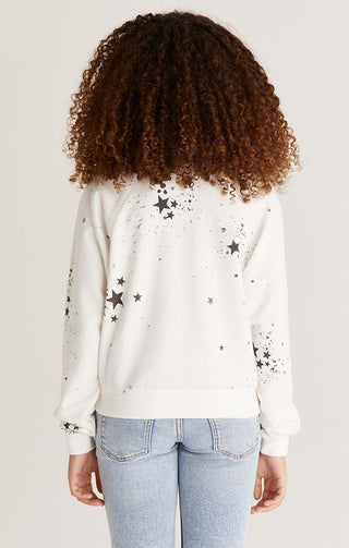 Z Supply Girls Splatter Star Sweatshirt - White, Z Supply, JAN23, Top, Tween Girl, tween girls, Tween Girls Clothing, Z Supply, Z Supply Girls, Z Supply Girls Splatter Star Sweatshirt, Z Supp