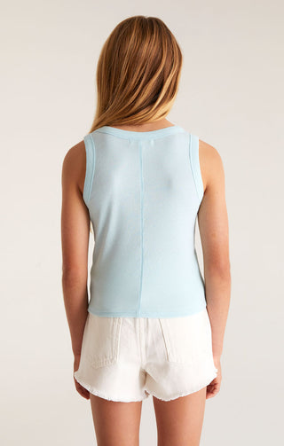 Z Supply Girls Oaklynn Rib Tank - Iced Turquoise, Z Supply, CM22, JAN23, Top, Tween Girl, tween girls, Tween Girls Clothing, Z Supply, Z Supply Girls, Z Supply Girls Iced Turquoise, Z Supply 