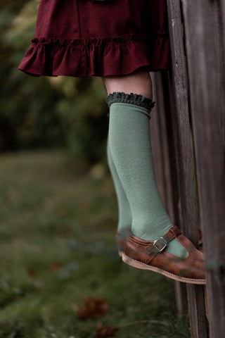 Little Stocking Co Lace Top Knee High Socks - Spearmint, Little Stocking Co, cf-size-4-6y, cf-size-7-10y, cf-type-knee-high-socks, cf-vendor-little-stocking-co, Little Stocking Co, Little Sto