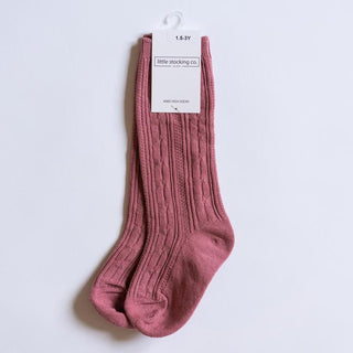 Little Stocking Co Knee High Socks - Mauve, Little Stocking Co, Cable Knit Knee High, Cable Knit Knee High Socks, cf-size-0-6-months, cf-size-1-5-3y, cf-size-6-18-months, cf-type-knee-high-so