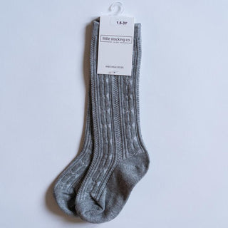 Little Stocking Co Knee High Socks - Gray, Little Stocking Co, Cable Knit Knee High, Cable Knit Knee High Socks, cf-size-7-10y, cf-type-knee-high-socks, cf-vendor-little-stocking-co, Gray Kne