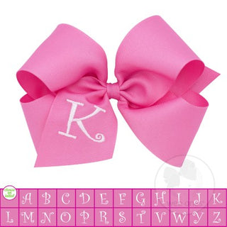 King Hot Pink w/White Initial Hair Bow on Clippie, Wee Ones, Alligator Clip, Alligator Clip Hair Bow, Clippie, Grosgrain, Hair Bow, Hot Pink, Initial, Initial Hair Bow, King Hot Pink w/White 