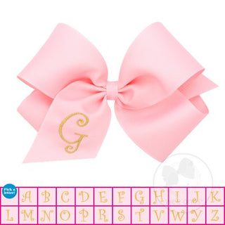 King Light Pink w/Metallic Gold Initial Hair Bow on Clippie, Wee Ones, Alligator Clip, Alligator Clip Hair Bow, cf-type-hair-bow, cf-vendor-wee-ones, Clippie, CM22, Grosgrain, Hair Bow, Initi