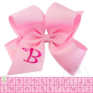 King Pink w/Shocking Pink Initial Hair Bow on Clippie, Wee Ones, Alligator Clip, Alligator Clip Hair Bow, cf-type-hair-bow, cf-vendor-wee-ones, Clippie, CM22, Grosgrain, Hair Bow, Initial, In