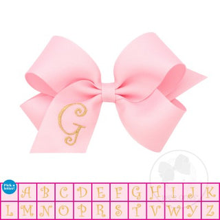 Medium Light Pink w/Metallic Gold Initial Hair Bow on Clippie, Wee Ones, Alligator Clip, Alligator Clip Hair Bow, cf-type-hair-bow, cf-vendor-wee-ones, Clippie, CM22, Grosgrain, Hair Bow, Ini