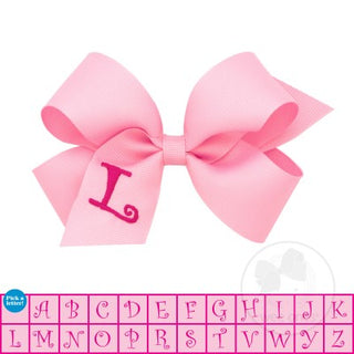 Medium Pink w/Shocking Pink Initial Hair Bow on Clippie, Wee Ones, Alligator Clip, Alligator Clip Hair Bow, cf-type-hair-bow, cf-vendor-wee-ones, Clippie, CM22, Grosgrain, Hair Bow, Initial, 