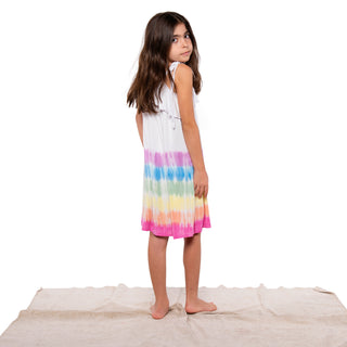 Fairwell Traveler Dress in Lilac Rainbow, Fairwell, CM22, Dress, Dresses, Fairwell, Fairwell Dress, Fairwell Kids Clothing, Fairwell Lilac Rainbow, Fairwell Rainbow Tie Dye, Fairwell Tie Dye,