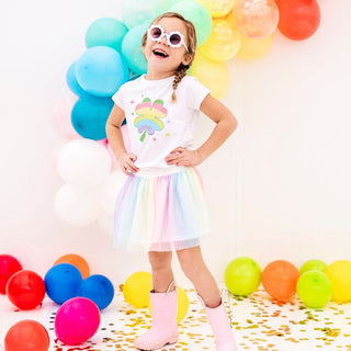 Rainbow Clover S/S White Tee, Sweet Wink, cf-size-4t, cf-type-tee, cf-vendor-sweet-wink, Clover, Clover Rainbow, CM22, JAN23, Rainbow Clover S/S White Tee, Shamrock, St Patrick's Day Tee, St 