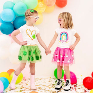 Magical Rainbow S/S White Tee, Sweet Wink, cf-size-4t, cf-type-tee, cf-vendor-sweet-wink, CM22, JAN23, Magical Rainbow S/S White Tee, Magical Tee, Rainbow, Rainbow Shirt, St Patrick's Day Tee